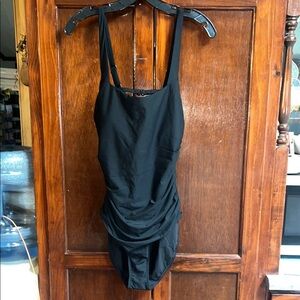 Women’s square neck, one piece swimsuit, Athleta brand black